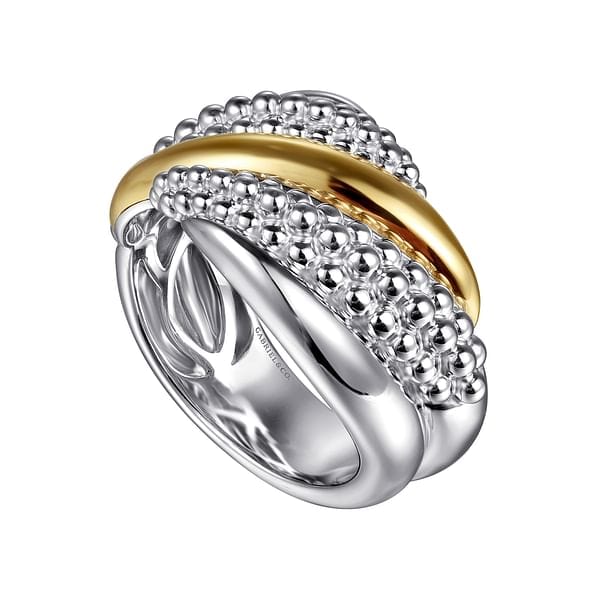 925 Sterling Silver and 14K Yellow Gold Bujukan Multiple Row Wide Band Ring - LR52757MZJJJ-Gabriel & Co.-Renee Taylor Gallery