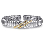 925 Sterling Silver and 14K Yellow Gold Bujukan Shrimp Cross Cross Bangle Bracelet - BG5045-62MZJJJ-Gabriel & Co.-Renee Taylor Gallery