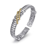 925 Sterling Silver and 14K Yellow Gold Bujukan Shrimp Cross Cross Bangle Bracelet - BG5045-62MZJJJ-Gabriel & Co.-Renee Taylor Gallery