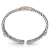 925 Sterling Silver and 14K Yellow Gold Bujukan Shrimp Cross Cross Bangle Bracelet - BG5045-62MZJJJ-Gabriel & Co.-Renee Taylor Gallery