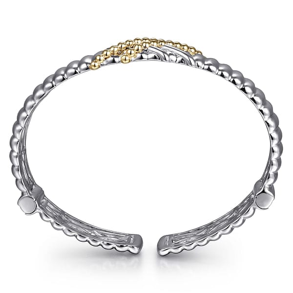 925 Sterling Silver and 14K Yellow Gold Bujukan Shrimp Cross Cross Bangle Bracelet - BG5045-62MZJJJ-Gabriel & Co.-Renee Taylor Gallery