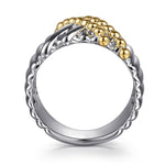 925 Sterling Silver and 14K Yellow Gold Bujukan Shrimp Criss-Cross Ring - LR52758MZJJJ-Gabriel & Co.-Renee Taylor Gallery