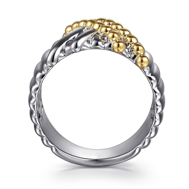 925 Sterling Silver and 14K Yellow Gold Bujukan Shrimp Criss-Cross Ring - LR52758MZJJJ-Gabriel & Co.-Renee Taylor Gallery