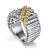 925 Sterling Silver and 14K Yellow Gold Bujukan Shrimp Criss-Cross Ring - LR52758MZJJJ-Gabriel & Co.-Renee Taylor Gallery