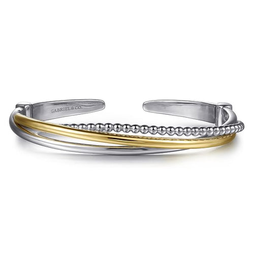 925 Sterling Silver and 14K Yellow Gold Bujukan Twisted Bangle Bracelet - BG5043-62MZJJJ-Gabriel & Co.-Renee Taylor Gallery