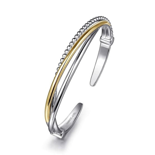 925 Sterling Silver and 14K Yellow Gold Bujukan Twisted Bangle Bracelet - BG5043-62MZJJJ-Gabriel & Co.-Renee Taylor Gallery