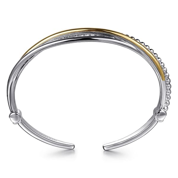 925 Sterling Silver and 14K Yellow Gold Bujukan Twisted Bangle Bracelet - BG5043-62MZJJJ-Gabriel & Co.-Renee Taylor Gallery