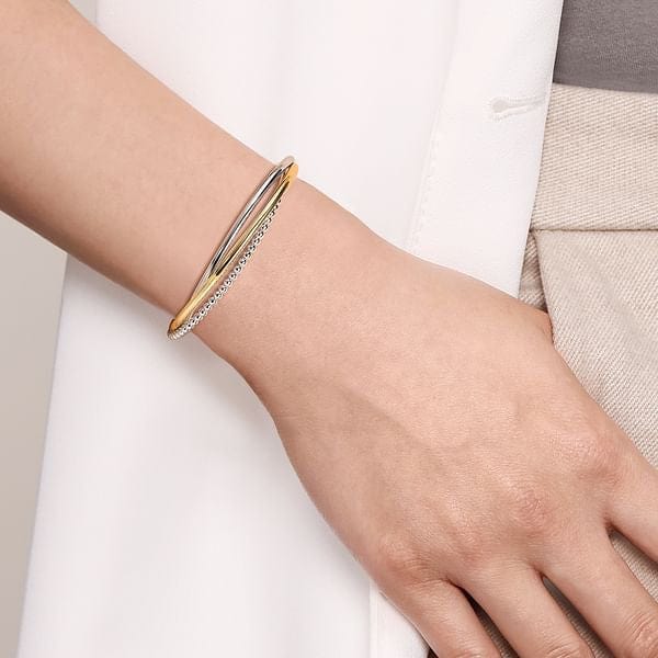 925 Sterling Silver and 14K Yellow Gold Bujukan Twisted Bangle Bracelet - BG5043-62MZJJJ-Gabriel & Co.-Renee Taylor Gallery