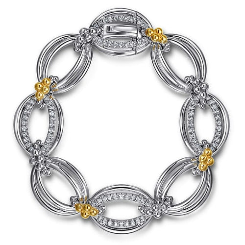925 Sterling Silver and 14K Yellow Gold Bujukan White Sapphire Link Bracelet - TB5047MZJWS-Gabriel & Co.-Renee Taylor Gallery