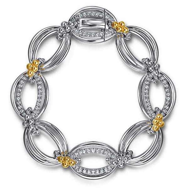 925 Sterling Silver and 14K Yellow Gold Bujukan White Sapphire Link Bracelet - TB5047MZJWS-Gabriel & Co.-Renee Taylor Gallery