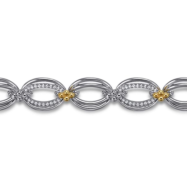 925 Sterling Silver and 14K Yellow Gold Bujukan White Sapphire Link Bracelet - TB5047MZJWS-Gabriel & Co.-Renee Taylor Gallery