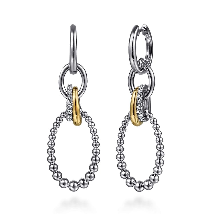 925 Sterling Silver and 14K Yellow Gold Bujukan White Sapphire Link Drop Earrings - EG15299MZJWS-Gabriel & Co.-Renee Taylor Gallery