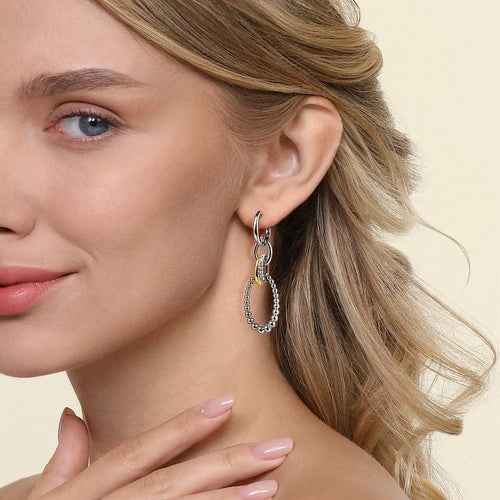 925 Sterling Silver and 14K Yellow Gold Bujukan White Sapphire Link Drop Earrings - EG15299MZJWS-Gabriel & Co.-Renee Taylor Gallery
