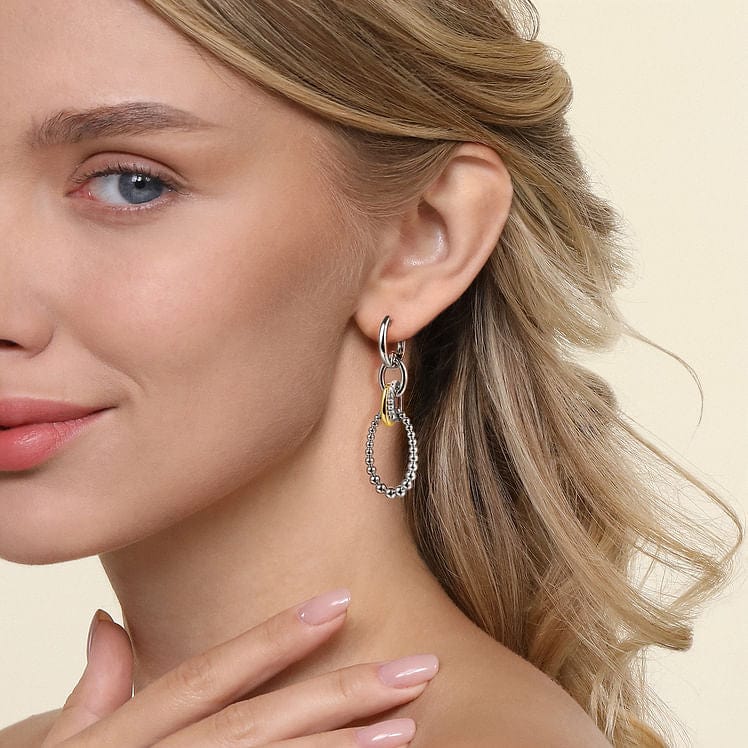 925 Sterling Silver and 14K Yellow Gold Bujukan White Sapphire Link Drop Earrings - EG15299MZJWS-Gabriel & Co.-Renee Taylor Gallery