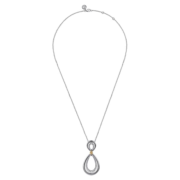 925 Sterling Silver and 14K Yellow Gold Bujukan White Sapphire Teardrop Necklace - NK7781-20MZJWS-Gabriel & Co.-Renee Taylor Gallery