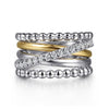 925 Sterling Silver and 14K Yellow Gold Bujukan White Sapphire Wide Band Ring - LR52755MZJWS-Gabriel & Co.-Renee Taylor Gallery