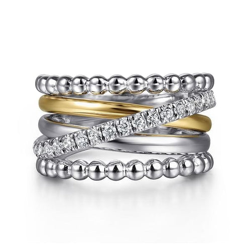 925 Sterling Silver and 14K Yellow Gold Bujukan White Sapphire Wide Band Ring - LR52755MZJWS-Gabriel & Co.-Renee Taylor Gallery