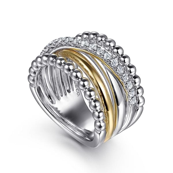 925 Sterling Silver and 14K Yellow Gold Bujukan White Sapphire Wide Band Ring - LR52755MZJWS-Gabriel & Co.-Renee Taylor Gallery
