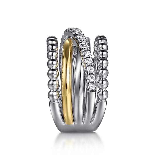 925 Sterling Silver and 14K Yellow Gold Bujukan White Sapphire Wide Band Ring - LR52755MZJWS-Gabriel & Co.-Renee Taylor Gallery
