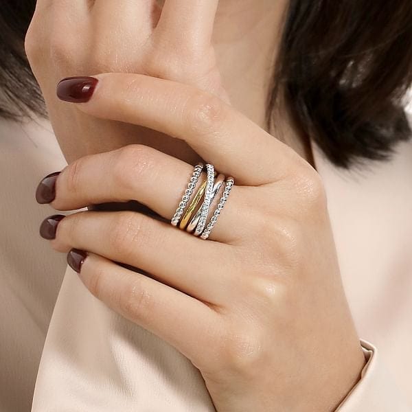 925 Sterling Silver and 14K Yellow Gold Bujukan White Sapphire Wide Band Ring - LR52755MZJWS-Gabriel & Co.-Renee Taylor Gallery