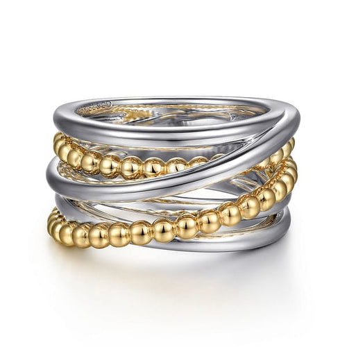 925 Sterling Silver & 14K Yellow Gold Criss-Cross Ring - LR52133MZJJJ-Gabriel & Co.-Renee Taylor Gallery