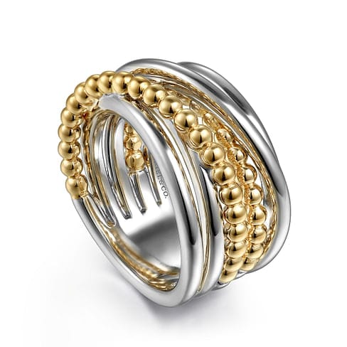 925 Sterling Silver & 14K Yellow Gold Criss-Cross Ring - LR52133MZJJJ-Gabriel & Co.-Renee Taylor Gallery