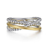 925 Sterling Silver and 14K Yellow Gold Criss Cross Ring - LR52135MZJJJ-Gabriel & Co.-Renee Taylor Gallery