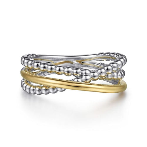 925 Sterling Silver and 14K Yellow Gold Criss Cross Ring - LR52135MZJJJ-Gabriel & Co.-Renee Taylor Gallery