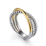 925 Sterling Silver and 14K Yellow Gold Criss Cross Ring - LR52135MZJJJ-Gabriel & Co.-Renee Taylor Gallery