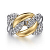 925 Sterling Silver and 14K Yellow Gold Link Ring - LR52136MZJJJ-Gabriel & Co.-Renee Taylor Gallery