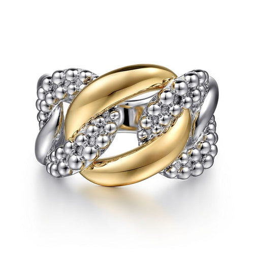925 Sterling Silver and 14K Yellow Gold Link Ring - LR52136MZJJJ-Gabriel & Co.-Renee Taylor Gallery