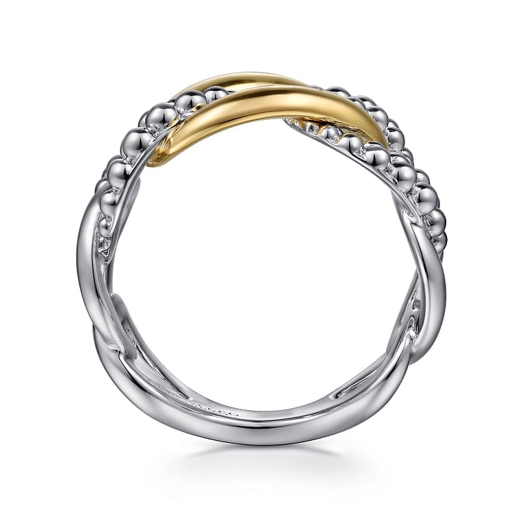 925 Sterling Silver and 14K Yellow Gold Link Ring - LR52136MZJJJ-Gabriel & Co.-Renee Taylor Gallery