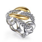 925 Sterling Silver and 14K Yellow Gold Link Ring - LR52136MZJJJ-Gabriel & Co.-Renee Taylor Gallery