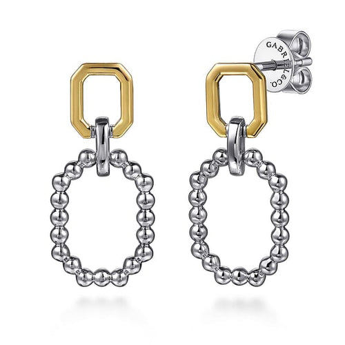 925 Sterling Silver and 14K Yellow Gold Octagon Bujukan Stud Drop Earrings - EG15304MZJJJ-Gabriel & Co.-Renee Taylor Gallery