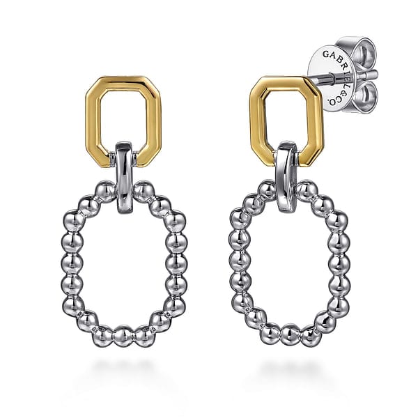 925 Sterling Silver and 14K Yellow Gold Octagon Bujukan Stud Drop Earrings - EG15304MZJJJ-Gabriel & Co.-Renee Taylor Gallery