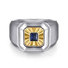 925 Sterling Silver and 14K Yellow Gold Sapphire Signet Ring - MR20154MZJSB-Gabriel & Co.-Renee Taylor Gallery