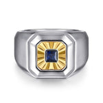 925 Sterling Silver and 14K Yellow Gold Sapphire Signet Ring - MR20154MZJSB-Gabriel & Co.-Renee Taylor Gallery