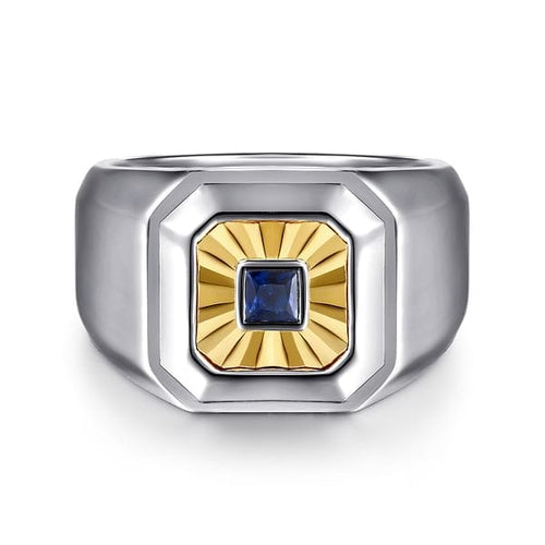925 Sterling Silver and 14K Yellow Gold Sapphire Signet Ring - MR20154MZJSB-Gabriel & Co.-Renee Taylor Gallery