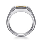 925 Sterling Silver and 14K Yellow Gold Sapphire Signet Ring - MR20154MZJSB-Gabriel & Co.-Renee Taylor Gallery