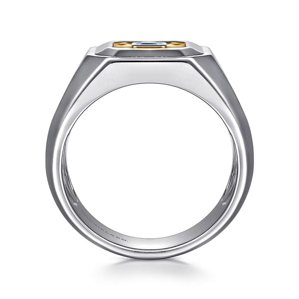 925 Sterling Silver and 14K Yellow Gold Sapphire Signet Ring - MR20154MZJSB-Gabriel & Co.-Renee Taylor Gallery