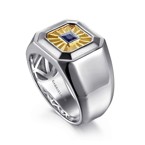 925 Sterling Silver and 14K Yellow Gold Sapphire Signet Ring - MR20154MZJSB-Gabriel & Co.-Renee Taylor Gallery