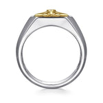 925 Sterling Silver and 14K Yellow Gold Starburst Men's Signet Ring - MR20153MZ5OX-Gabriel & Co.-Renee Taylor Gallery