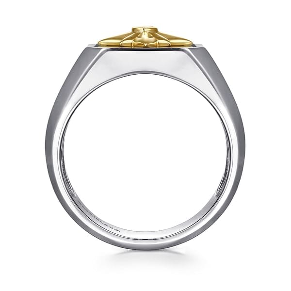 925 Sterling Silver and 14K Yellow Gold Starburst Men's Signet Ring - MR20153MZ5OX-Gabriel & Co.-Renee Taylor Gallery