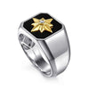 925 Sterling Silver and 14K Yellow Gold Starburst Men's Signet Ring - MR20153MZ5OX-Gabriel & Co.-Renee Taylor Gallery