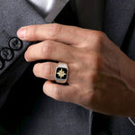 925 Sterling Silver and 14K Yellow Gold Starburst Men's Signet Ring - MR20153MZ5OX-Gabriel & Co.-Renee Taylor Gallery