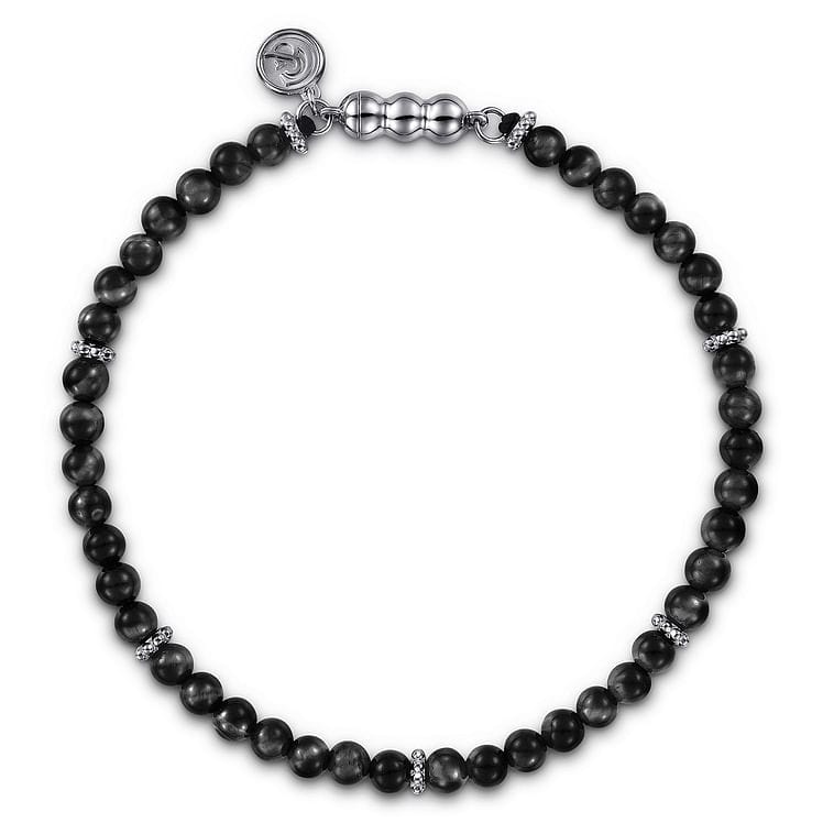 925 Sterling Silver and 4mm Black Onyx Beaded Bracelet - TBM4746SVJOX-Gabriel & Co.-Renee Taylor Gallery