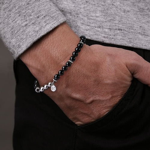 925 Sterling Silver and 6mm Black Onyx Beaded Bracelet - TBM4533SVJOX-Gabriel & Co.-Renee Taylor Gallery