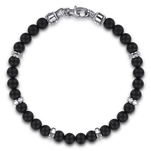 925 Sterling Silver and 6mm Black Titanium Bead Men's Bracelet - TBM2194TISVJJJ-Gabriel & Co.-Renee Taylor Gallery