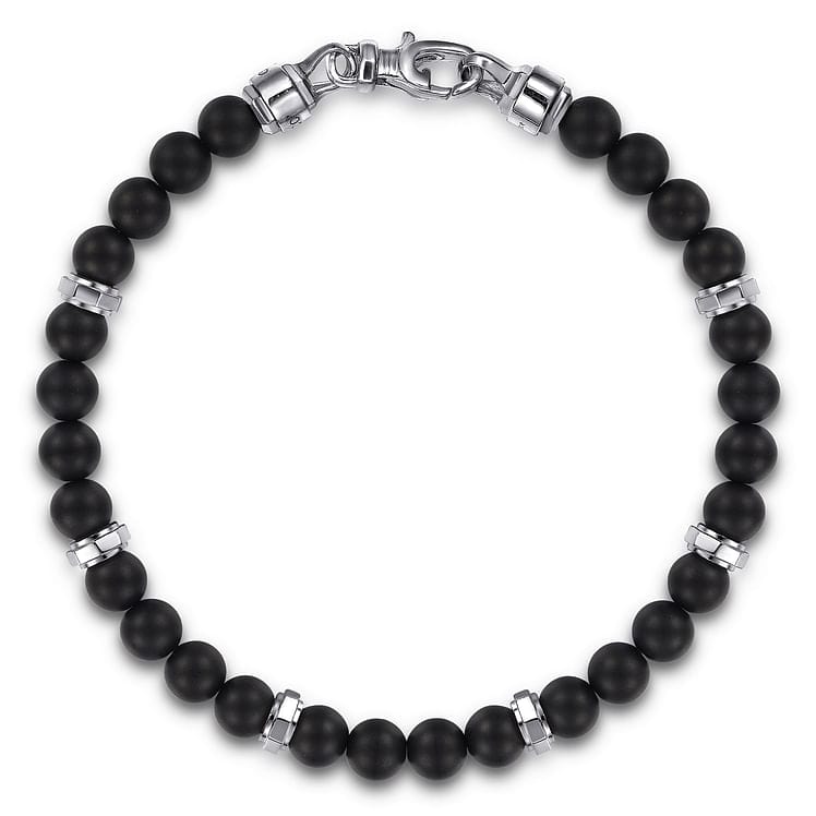 925 Sterling Silver and 6mm Black Titanium Bead Men's Bracelet - TBM2194TISVJJJ-Gabriel & Co.-Renee Taylor Gallery