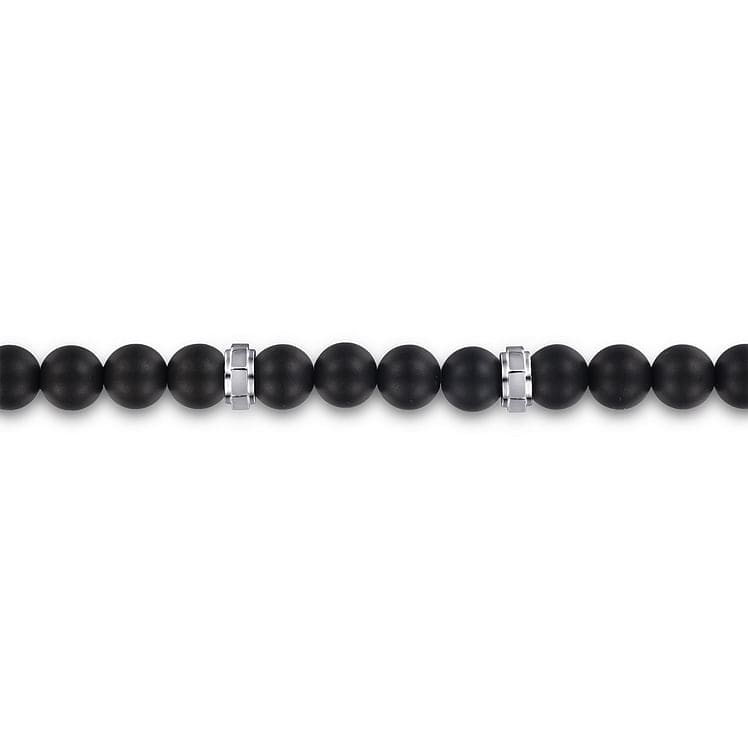 925 Sterling Silver and 6mm Black Titanium Bead Men's Bracelet - TBM2194TISVJJJ-Gabriel & Co.-Renee Taylor Gallery